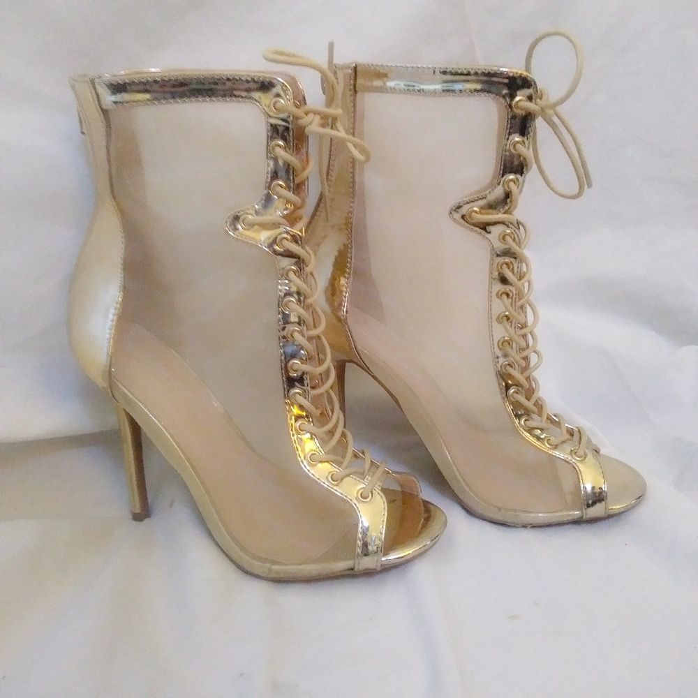 Wild Diva Gold lace up heels